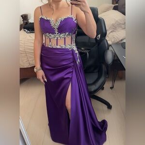 Purple Corset Dress Gown with Crystals